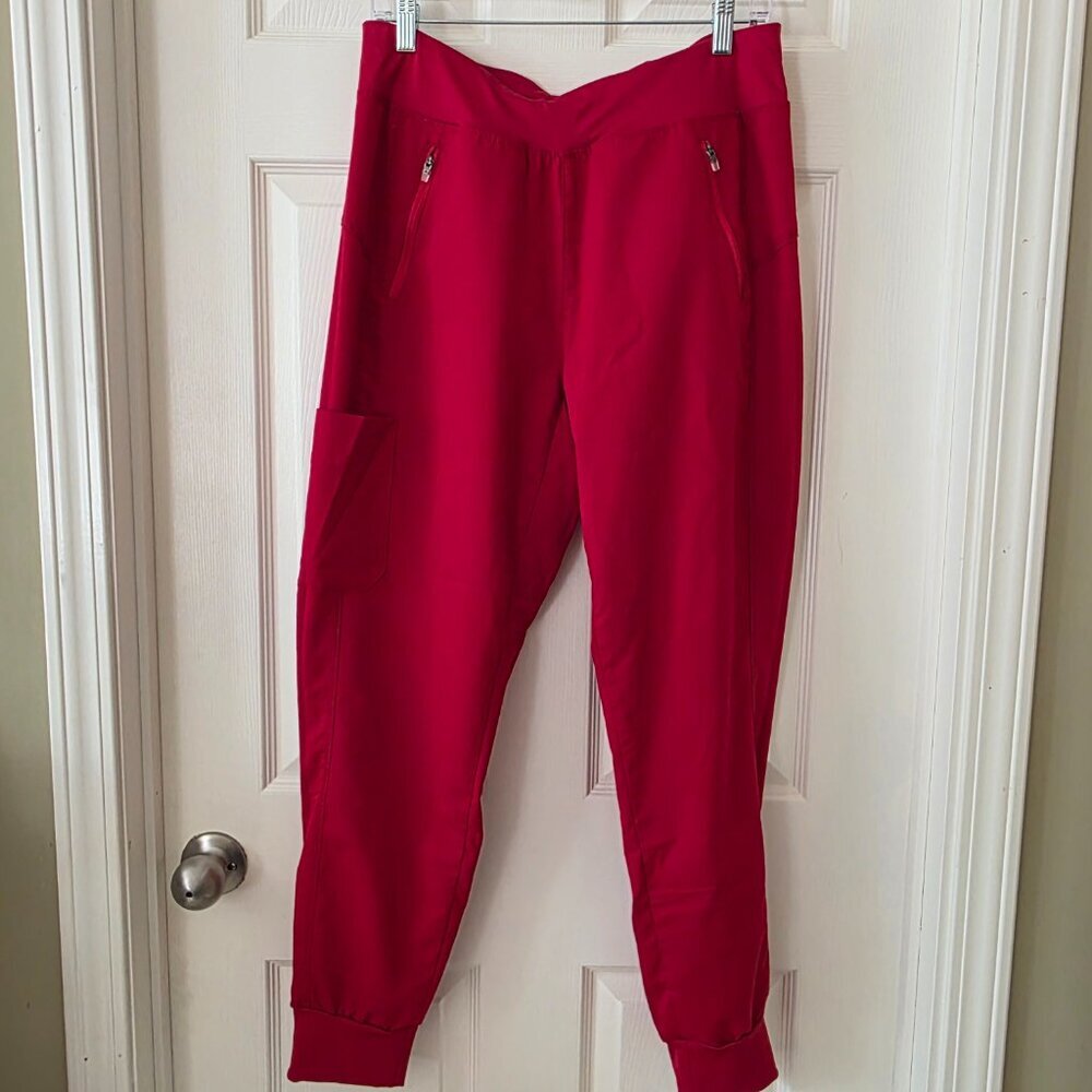 Purple Label by Healing Hands Tara Joggers Red Scrub Pants Woman's size Medium